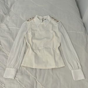 Women’s Karen Mullen Off White Military Style Collared Blouse Top Size 4 NWT